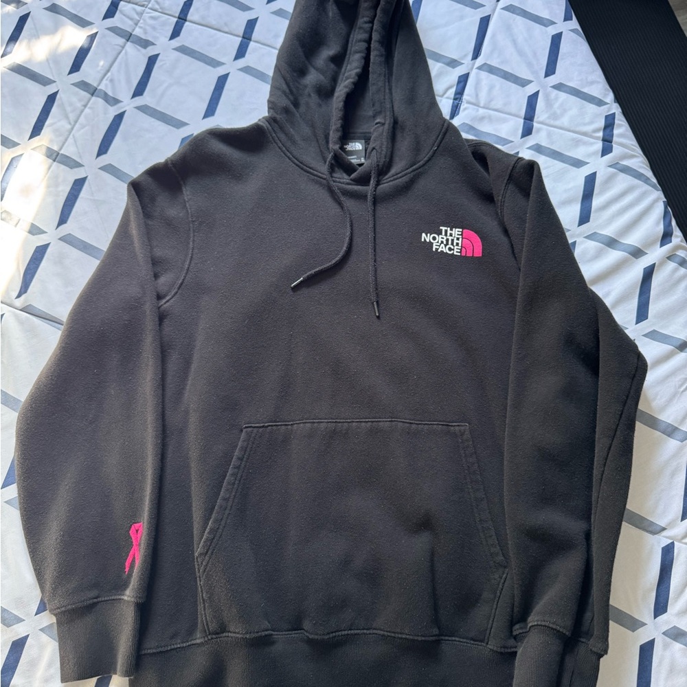 The North Face Black Hoodie with Pink Logo